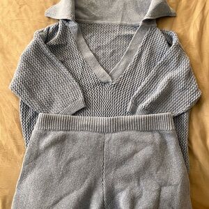 Elegant V-Neck light Blue Sweater Set